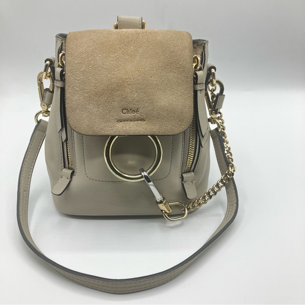 Chloé Grey Leather & Suede Mini Faye Backpack - Picture 2 of 16